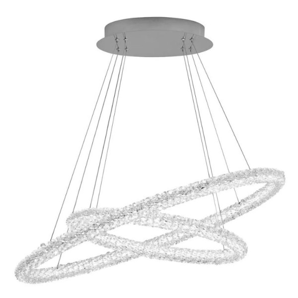 Circle LED 2 Oval Ring Ceiling Pendant, Chrome, Clear Crystal