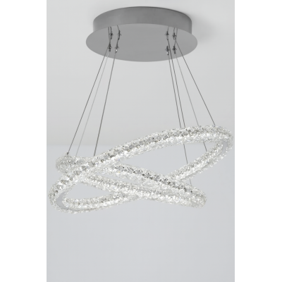 Circle LED 2 Oval Ring Ceiling Pendant, Chrome, Clear Crystal