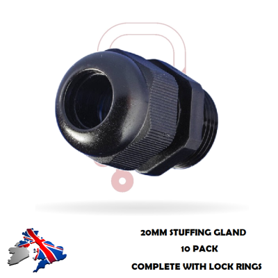 20mm 25mm Cable Stuffing Glands 10pk IP68 Black | PMES Benfleet